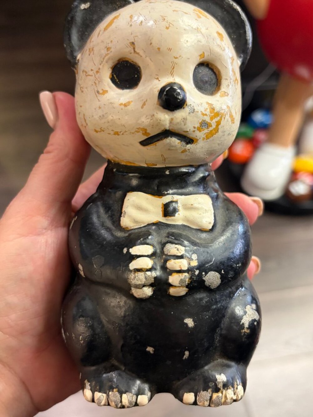 Vintage Circa 1940s Cast-Metal Panda Carnival Ring-Toss Game Figure
